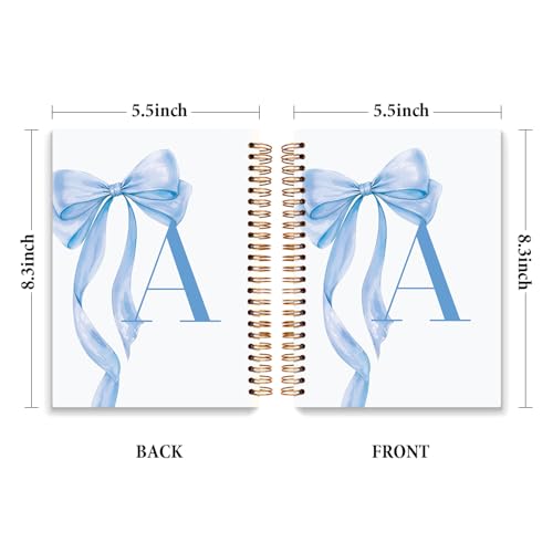 JXREQ Coquette Blue Bow Personalized Notebook, Initial Letter A Monogram Journal, Preppy Girly Ribbon Bow Journal, Monogrammed Gifts for Women, Aesthetic Spiral Notebook 5.5x8.3 - color: A Blue