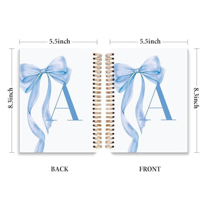 JXREQ Coquette Blue Bow Personalized Notebook, Initial Letter A Monogram Journal, Preppy Girly Ribbon Bow Journal, Monogrammed Gifts for Women, Aesthetic Spiral Notebook 5.5x8.3 - color: A Blue