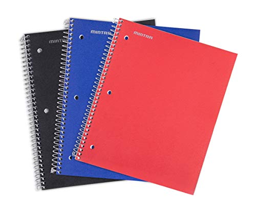 Mintra Office Durable Spiral Notebooks, 1 Subject, (Black, Blue, Red, Wide Ruled 3 Pack), 100 Sheets, Poly Pocket, Moisture Resistant Cover, Strong Chipboard back, For School, Office, Business - color: aBlack, Blue, Red, size: Wide Ruled 3pk