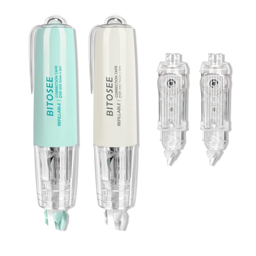 Refillable Retractable White Correction Tape, Mini Small Japan Aesthetic Cute Correction Tape Pen, with Easy to Refill Pen Applicator,for Kawaii School Office Supplies - color: DU-12 White Green - 4 PCS Correction Tape