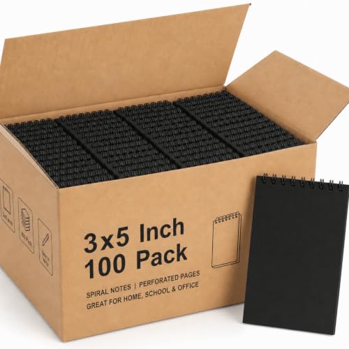 Watersay 100 Pack Small Spiral Notebook Bulk 3x5 Pocket Notepads Memo Pads Mini Blank Sketchbook for School Office Grocery Shopping Lists Doodle Back to School Gift Students Rewards, 50 Sheets (Black) - color: Black