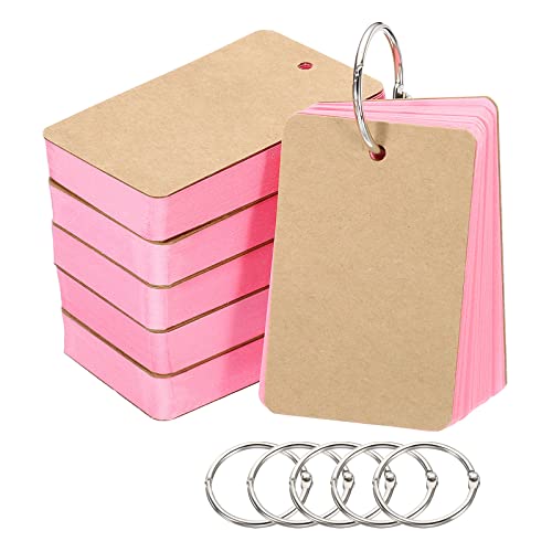 PATIKIL Blank Index Cards with Ring, 300Pcs Colored Blank Flash Card 3.5" x 2" Note Card Study Card for Memory Learning Studying Office Supplies, Pink - color: Pink