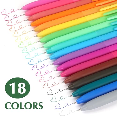 Bribobo Colored Gel Pens, 0.5mm Quick Dry Fine Point Pen, 18 PCS | Smooth Writing Pens for Note Taking and Journaling