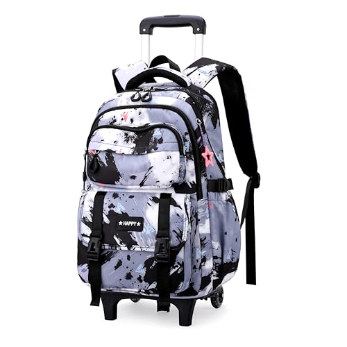 Kids Rolling Backpack for Girls School Backpack with Wheels for Boys Wheeled Bookbags Roller Trolley Bags for Primary Students, 2-Wheel Black - color: 2 Wheels Black