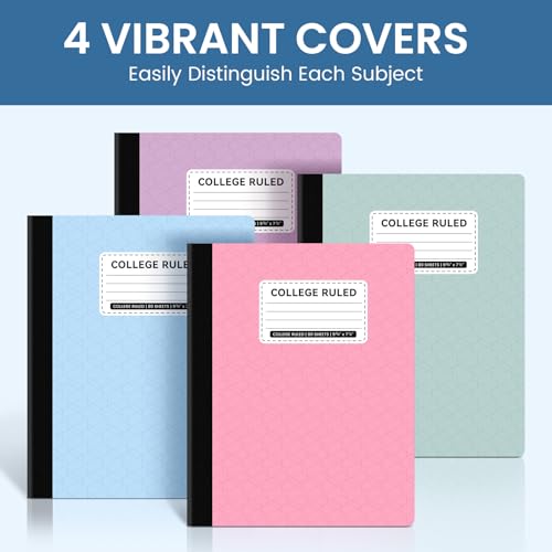 Taja Composition Notebooks College Ruled, 12 Pack Aesthetic Composition Notebooks, 160 Pages (80 Sheets), 9-3/4" x 7-1/2", Pastel Colors, Perfect for School, Office and Note Taking - size: 12-pack