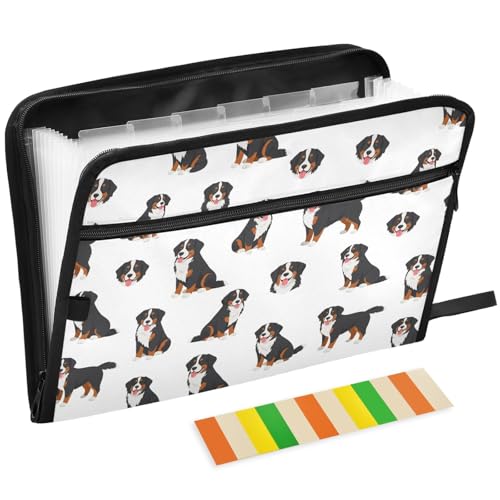 Gredecor 13 Pockets File Folder Organizer A4/Letter Water Resistant Bernese Mountain Dog Puppy Document Bag with Zipper Filing Folder Expanding File Pouch Storage for School Office - color: Multi11