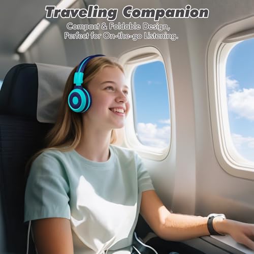 SIMOLIO 2 Pack Wireless Kids Headphones with Share Port, 75/85/94dB Volume Limiting, HD Mic, USB C Charging, Foldable Headphones with Travel Case for iPad Tablet School Airplane Boys Girls - color: Mint&Pink
