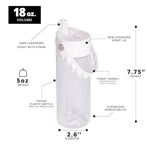 Elemental Water Bottles for Kids - Splash Kids Water Bottle for School with Pop-it Handle - BPA Free Tritan Plastic Water Bottle with Straw Leak Proof when Spout is Closed - Clear - 18oz - color: White