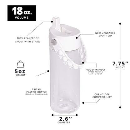 Elemental Water Bottles for Kids - Splash Kids Water Bottle for School with Pop-it Handle - BPA Free Tritan Plastic Water Bottle with Straw Leak Proof when Spout is Closed - Clear - 18oz - color: White