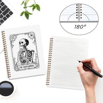 2 Pcs the Overthinker Goth Tarot Spiral Notebook Skull Gothic Tarot Cards Journaling Notebooks Gifts for Women Teacher Friend Teens College Ruled Notebook Journal, Classroom Office Supplies - color: Multi 1326