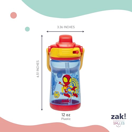Zak Designs Marvel Spider-Man Beacon Kid Water Bottle for Travel, 12oz Plastic is Durable and Leak-Proof with Liquid Lock Spout, Cover, Carry Handle, Protective Base (Spidey and His Amazing Friends) - color: Spidey and His Amazing Friends