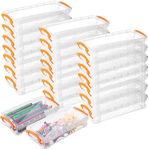 Gueevin 24 Pcs Large Capacity Plastic Pencil Box Clear Plastic Pencil Case Crayon Box with Snap Tight Lid Watercolor Pen Storage Brush Organizer Drawing Tools Container (Orange) - color: Orange