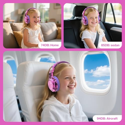 QearFun Kids Bluetooth Headphones, 60H Playtime, 74/85/94dB Safe Volume Limit, Metallic Gradient Wireless Headset with HD Mic, Fast Charging, Foldable, Wired 3.5mm Mode for School/Tablet/Travels - color: A-Purple