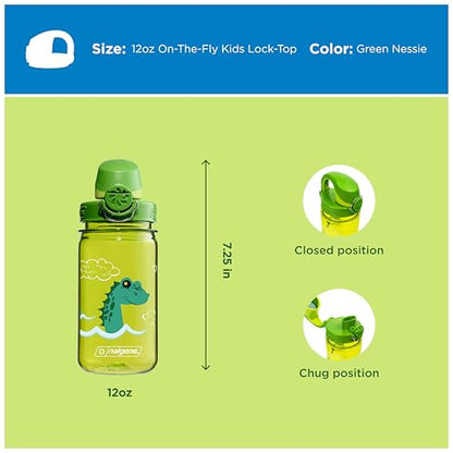 Nalgene Kids' 12 oz On The Fly Lock-Top Water Bottle, Green Nessie - color: Green Nessie, size: 12 Ounces