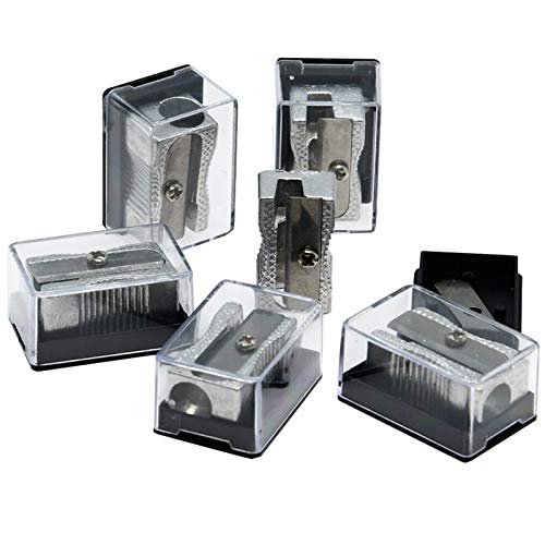 Metal Pencil Sharpeners Aluminum Alloy Handheld Single Hole Manual Sharpener 6Pcs Rectangular Pencil Sharpeners with Cover and Replacement 6Pcs Sharpener Blade Sharpening Standard Size Pencils - size: 12 Piece Set, style: V-P-C