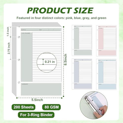 200 Sheet Half Letter Cornell Notes Loose Leaf Paper for 3 Ring Mini Binder 5.5" x 8.5" Lined Paper 9/32" Spacing Cornell Notebook Refills Taking System Filler Paper Bulk for School Office 80gsm - size: Half Letter-3 Ring