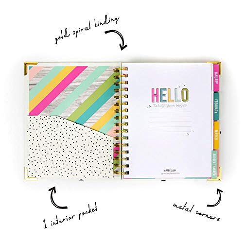 Pukka Pad, Carpe Diem Budget Planner Spiral Bound Notebook with 12 Month Calendar, Dividers, Inserts, and Sticker Sheets – Features Savings Goals & Tracker, Financial Overview, and Bank Information