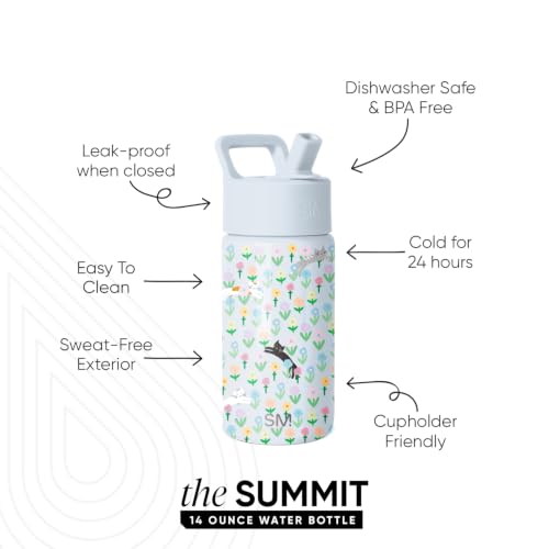 Simple Modern Kids Water Bottle with Straw Lid | 14oz Insulated Stainless Steel Kids Tumbler & Spill Proof Toddler Cup for School, Girls, Boys | Summit | Frolicking Kittens - color: -Frolicking Kittens, size: 14 Ounces