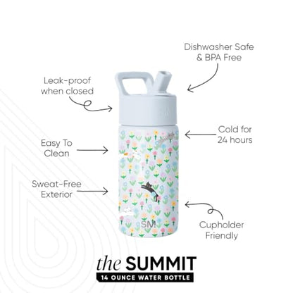 Simple Modern Kids Water Bottle with Straw Lid | 14oz Insulated Stainless Steel Kids Tumbler & Spill Proof Toddler Cup for School, Girls, Boys | Summit | Frolicking Kittens - color: -Frolicking Kittens, size: 14 Ounces