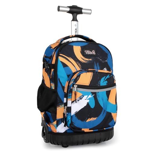 Tilami Rolling Backpack for Kids 18 Inch Wheeled Bookbag for Boys & Girls for School & Travel,Arts orange - color: Arts Orange