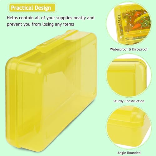 SFLHHDM Large Pencil Box, Double Layer Capacity Pencils Holders, Clear Hard Pen Case with Snap-tight Lid, Plastic Pencil Case for Office School, Pen Boxes Storage School Box (Amber Yellow-1pcs) - color: Amber Yellow-1pcs
