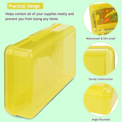 SFLHHDM Large Pencil Box, Double Layer Capacity Pencils Holders, Clear Hard Pen Case with Snap-tight Lid, Plastic Pencil Case for Office School, Pen Boxes Storage School Box (Amber Yellow-1pcs) - color: Amber Yellow-1pcs