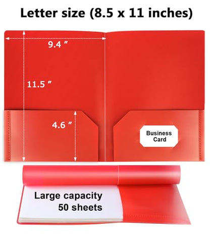 Plastic Folders with Pockets, 6 Color 48 Pcs Heavy Duty Two Pocket Folder Business Card Holder for Office High School