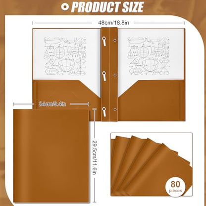 Yeaqee 80 Pcs Plastic Folders with Pockets and Prongs Plastic Folder 2 Pockets 3 Prongs with Business Card Slot Back to School Folders for Students, Teachers, Office Workers (Brown) - color: Coffee Brown