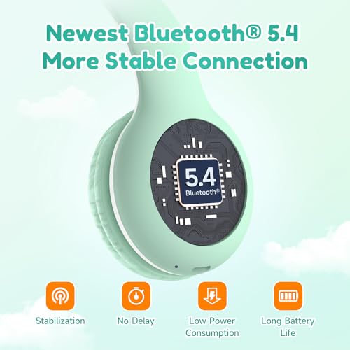 EarFun K2 Kids Bluetooth Headphones, Kids Headphones with Volume Limited, 40H Playtime, Built-in Mic, Stereo Sound, Foldable Over-Ear Headphone for School/Travel/iPad/Tablet, Green - color: Green