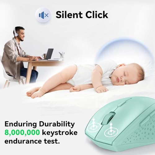 TECKNET Wireless Mouse, 2.4G USB Computer Mouse with 6-Level Adjustable 4800 DPI, 30 Months Battery, Ergonomic Grips, 6 Buttons Portable for PC, Chromebook, Mac - Green - color: Green
