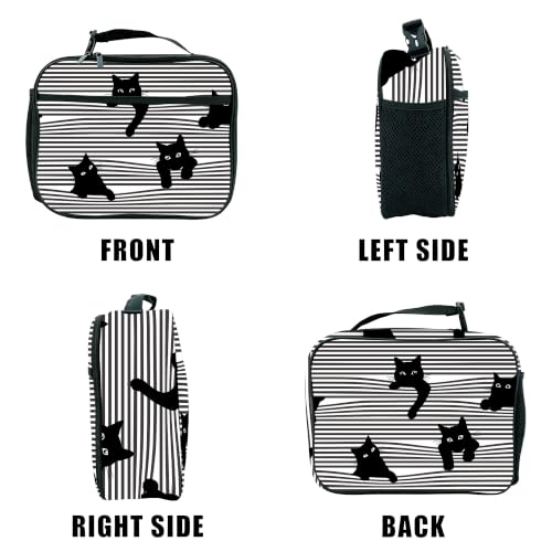 Cute Cat Striped Black White Lunch Box Insulated Reusable Lunch Bag Tote Cooler for Women Men Boy Girl School Work Office Picnic - color: Cat Black And White Striped