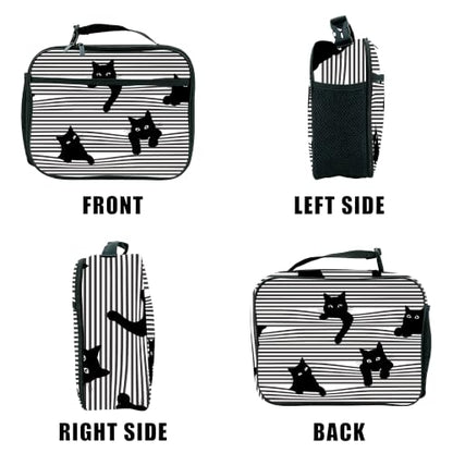 Cute Cat Striped Black White Lunch Box Insulated Reusable Lunch Bag Tote Cooler for Women Men Boy Girl School Work Office Picnic - color: Cat Black And White Striped