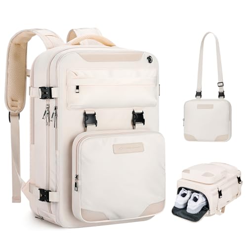 Maelstrom Travel Backpack for Men Women, 15.6" Laptop with Shoe Compartment | Detachable Crossbody Bag, Lightweight, Airline Approved, Waterproof, Anti-theft Pocket, Luggage Belt,for Work/Business/School - color: Beige, size: B.15.6 inch-Standard