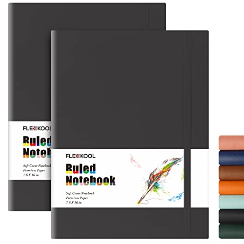 Business Journals 2 PACK - B5 College Ruled Notebook Large Soft Cover Journal with 100gsm Thick Lined Paper,376 Numbered Pages,7.6" X 10",Inner Pocket - Black Black - color: Black-Black