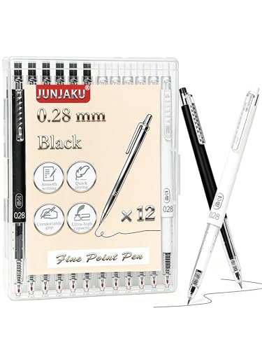 12pcs 0.28mm Fine Point Pen, Japanese Style Ultra Fine Point Black Gel Roller Pens Quick Dry Precise and Smooth Writing (12pcs mix 0.28 pens)