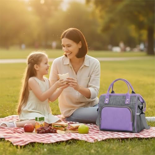 IDEATECH Insulated Lunch Bag Women, Stylish Adult Lunch Box for Working Mom, Leakproof Large Cooler Tote with Adjustable Strap & Pockets for Office Picnic Travel (Purple) - color: Purple