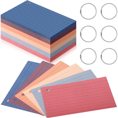 Epakh 300 Pieces Lined Index Cards 180 GSM Thick Flash Cards with Rings Notecards Punched Back to School for Studying Adults Home College Office(3 x 5 Inch,Novel Colors) - color: Novel Colors, size: 3 x 5 Inch