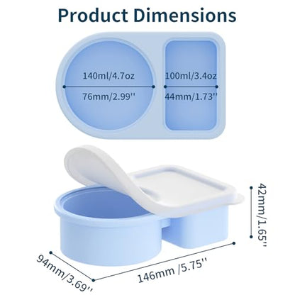 5 Pack Silicone Snack Containers with Lids, Reusable Snackle Box, 8 oz | 2 Compartments, Rainbow