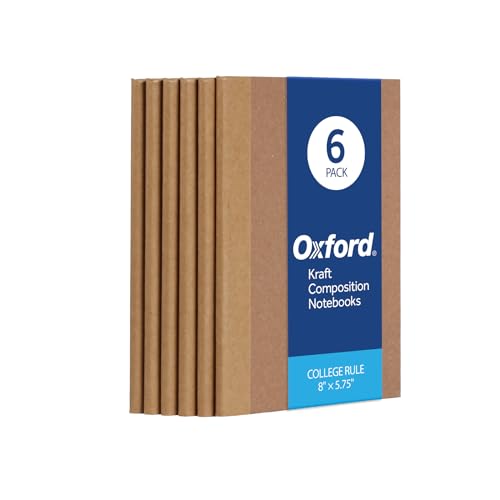Oxford Composition Notebook 6 Pack,Notebooks for School, School Supplies, School Journal, Comp Book, College Ruled Paper, 5.75 x 8 Inches, Small Size, 60 Sheets, Kraft Covers (63831)