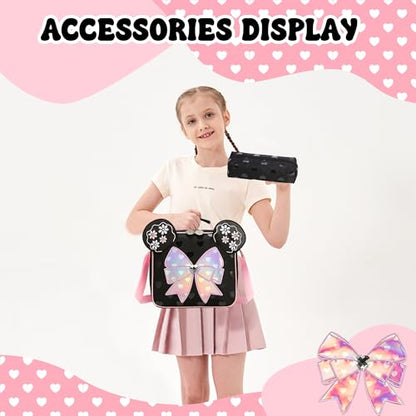 Meetbelify Girls Rolling Backpack with Wheels Kids Wheels Backpack for Girls - color: Bowknot Pink