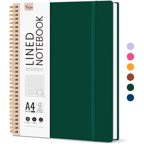 Taja Spiral Lined Notebook, 8.5"x11" Notebooks for Work, Large A4 Journal for Women & Men, College Ruled Journaling Notebook for Writing, Plastic Cover Spiral Journal, Dark Green - color: L - Dark Green, style: A - Lined（1Pack）