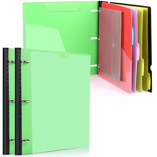WOT I Telescoping Project Organizer 2-Pack, Refillable Binder with Dividers and Pockets, 13 Pocket Folders, 1 Inch 3 Ring Binder, Green - color: Green, size: 2 Pack