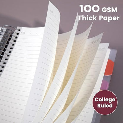 Yoment 5 Subject Notebook College Ruled, 300 Pages Spiral Notebook with Removable Divider Tabs，Hardcover 8 x 10 Inches College Ruled Journal 1 Inner Pocket for School College Work Office Home,Red - color: Red