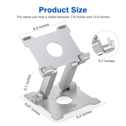 KABCON Quality Tablet Stand,Adjustable Foldable Eye-Level Aluminum Solid Up to 15-in Tablets Holder for Microsoft Surface Series Tablets,iPad Series,Samsung Galaxy Tabs,Amazon Kindle Fire,Etc.Silver - color: Large-Silver