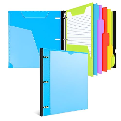 INFUN All-in-one Telescoping Binder Notebook, Refillable 3 Ring Notebook Binder with 1 plastic movable pocket folder,5 plastic subject dividers and graph paper and college ruled paper - Blue - color: Blue, size: 1 PCS