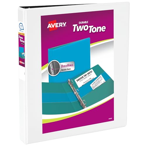 Avery Two-Tone Durable View 3 Ring Binder, 1 Inch Slant Rings, White/Black Binder (17286) - color: Black/White, size: 1"
