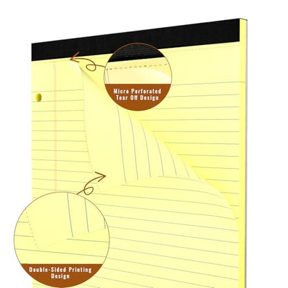 HAUTOCO 8.5 x 11 Legal Pads 2 Pack Yellow Wide Ruled Lined Writing Note Pads Perforated Notepad, 30 Sheets Per Notepad, 3-Hole Punched Paper for School, Office - color: Yellow