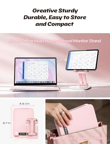 LISEN for iPad Stand Adjustable Tablet Holder Desk, iPad Accessories Pink | Foldable eBook Readers Desk Accessories Fits Kindle Stand 4-15.9" - color: Pink