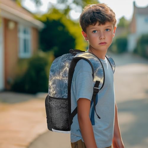 Wolf Backpack and Lunch Box Set, 4 in 1 Kids Backpack with Pencil Case and Water Bottle Cover, for Primary Students Ages 8-10 Daily Use - color: Lightning Wolf Print