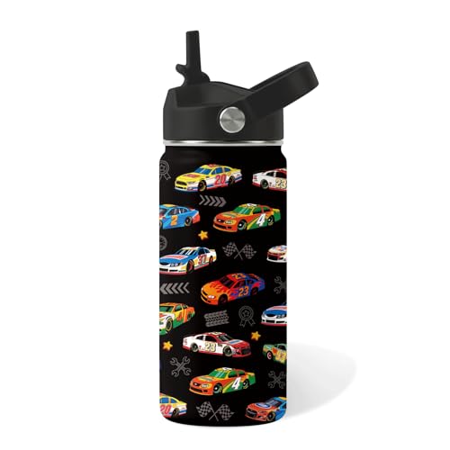 Boys Water Bottle, 16oz Racing Cars Insulated Water Bottle with Straw (1pc) | BPA-Free, Stainless Steel, Leak Proof Kids Water Bottle with Handle, Insulated for Sport School Travel, Car Gift Birthday Cup - color: Car3, size: 16 Ounces